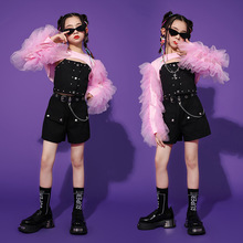 女童模特泡泡袖韩版潮时装儿童t台演出服装少儿爵士舞衣服套装酷