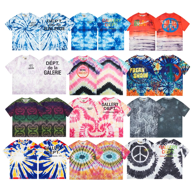 Правильная версия Gallery с короткими рукавами dept с красками и галстуками с короткими рукавами с круглым вырезом с высоким уличным ретро футболка американский хип-хоп tee