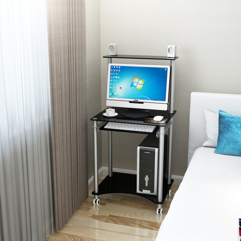 4I Small Computer Table Household Small Tempered Glass Movable Computer Table Desktop Table Simple Study Table Book