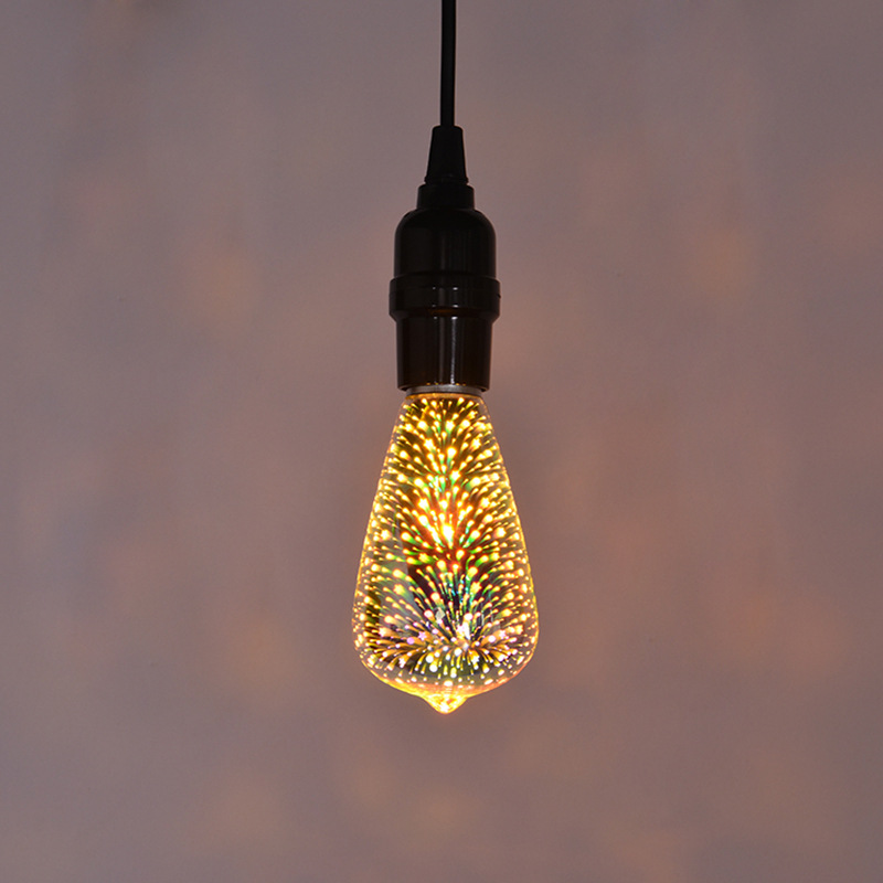 [Fuegos artificiales 3D ST64] Edison bombilla colorida 3D fuegos artificiales de vidrio LED parche lámpara del bulbo del arte