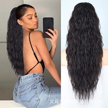 许昌假发批发欧美跨境马尾玉米烫马尾网兜拉绳化纤假发蓬松卷马尾