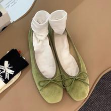 十分精致优雅2024年丝绒蝴蝶结芭蕾舞鞋文艺森女韩系低跟平跟单鞋