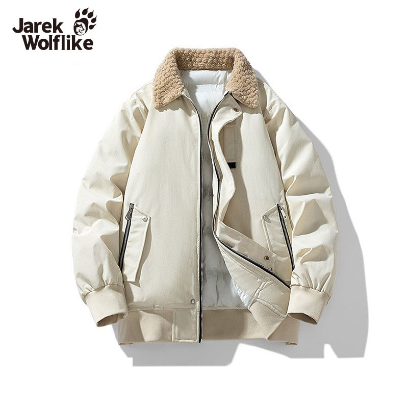 SENTINEL WOLF CLAW DOWN COTTON-PADDED JACKET MENS WINTER 카키 COTTON-PADDED JACKET LAMB FLEECE LAPEL 남성용 따뜻한 코튼 패딩 재킷