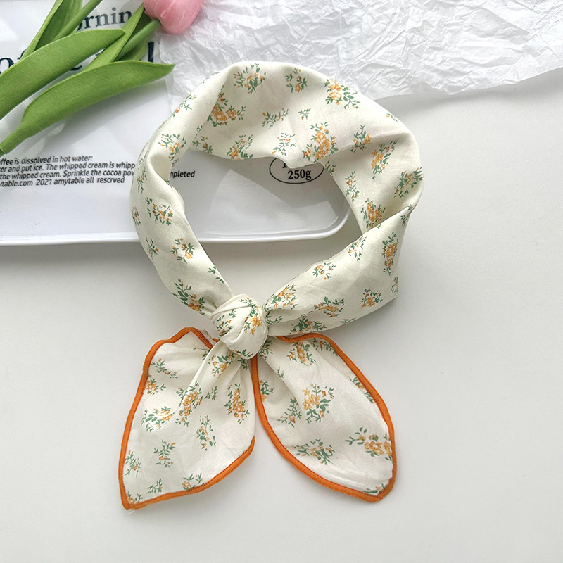 70 algodón y lino floral cuadrado bufanda de las mujeres estilo coreano de todo partido pastoral estilo artístico cuello Protección decorativa bufanda pequeña bufanda delgada