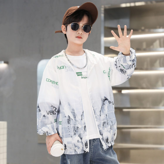 Boys' sun protection clothing Summer 2024 medium and large children's UV protection quick-drying boys' summer clothing thin coat sun protection clothing