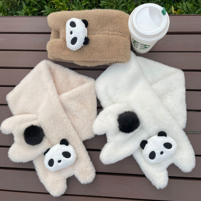 Cute Girl Panda Cartoon Scarf Plush Neck Warmer New Warm Japanese Versatile Warm Faux Rabbit Fur Scarf