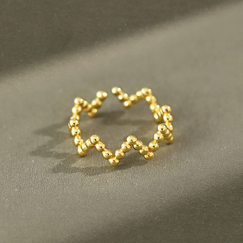 creative small ball wave ring simple geometric smooth bead open copper ring