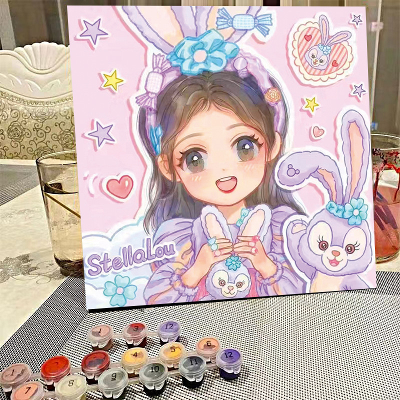 デジタル油絵diyの塗り絵の子供は漫画のアニメを埋めて色を塗ります。|undefined