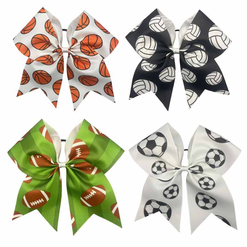 World Cup Fans Kidsren's Swallowtail Bow Hair Tie Football Volleyball Basketball Pattern Large Swallowtail Rubber Band to Tie Hair