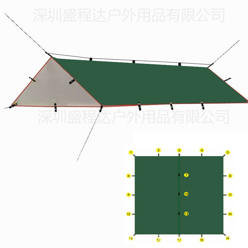 Multifunctional 19-Point Canopy with Silver Coating, Rainproof and Sunproof Shelter, Outdoor Camping Shade