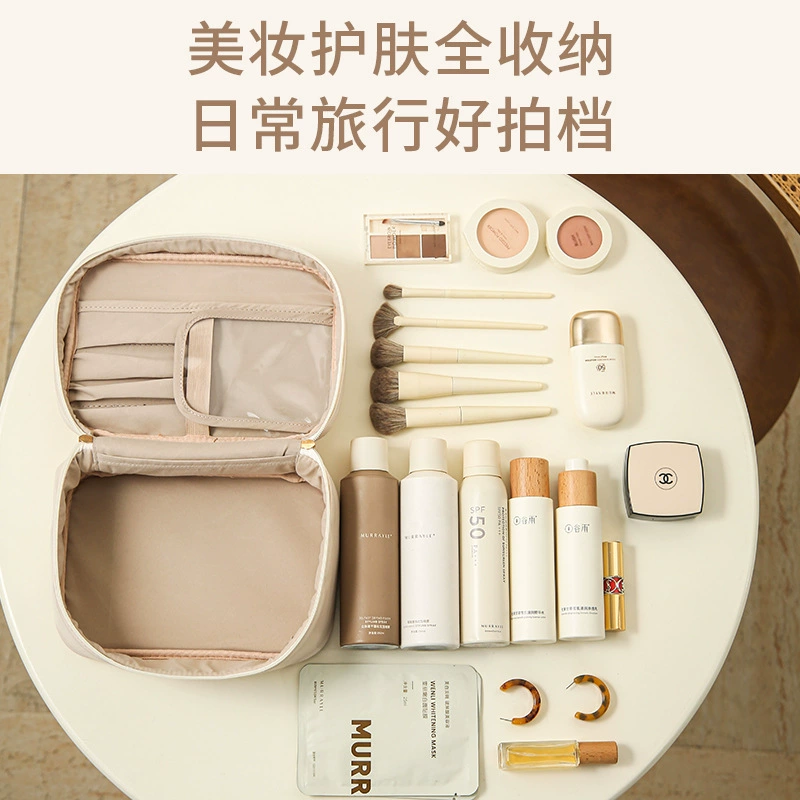 Brand capacious high quality square organizer bag, polyurethane handheld cosmetic bag
