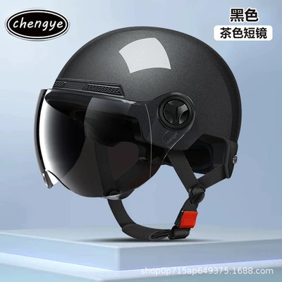 Manufacturer Wholesale New National Standard 3C Certified Electric Vehicle Helmet for Men and Women, Summer Safety Helmet, Lightweight Half Helmet, Lightweight and Breathable (Motosiklet kaskı (dəbilqə)) - black-short-tea-lens