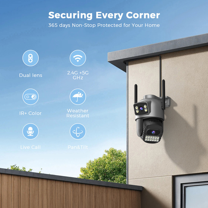 A22YQ 4K 10MP デュアルバンドガンボール連動双眼ワイヤレス WiFi 監視カメラ屋外フルカラー|undefined