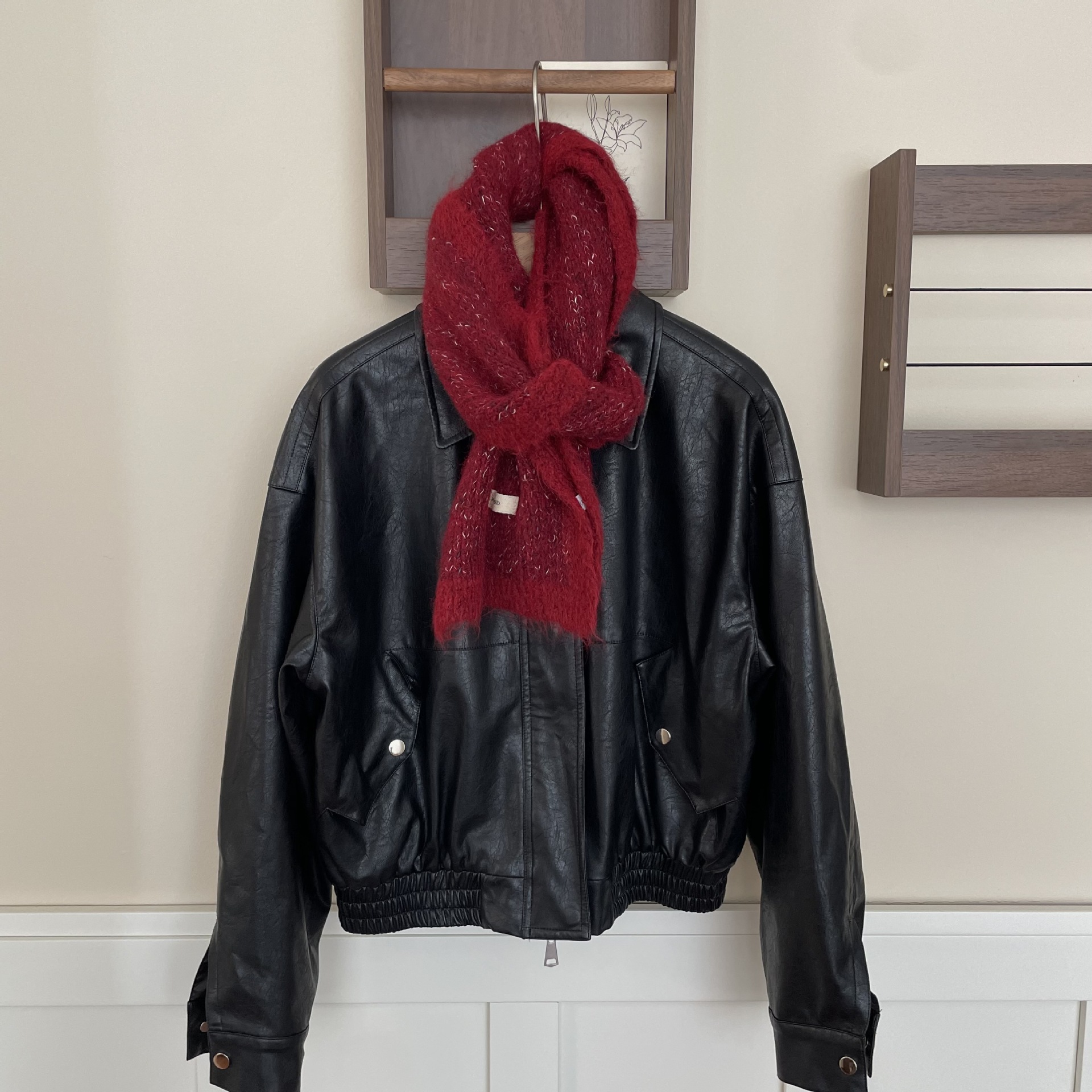 Écharpe à bordure contrastée en fil à pois pour l'automne et l'hiver, nouvelle écharpe tricotée en mohair collant doux, simple, à la mode et_voghion.com