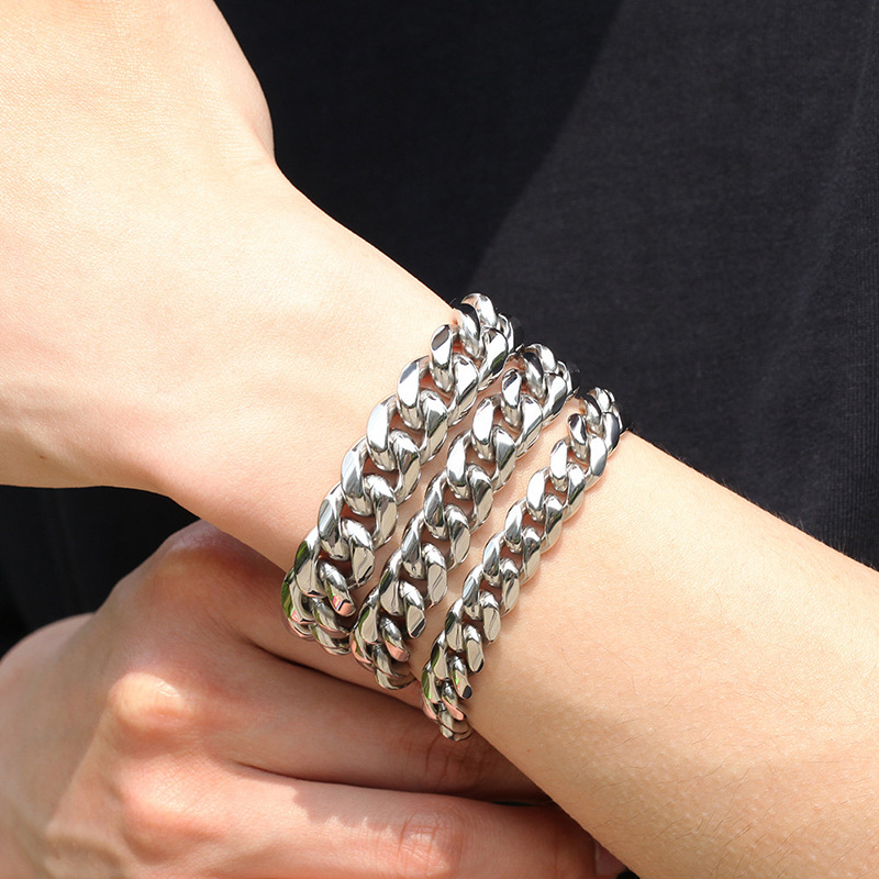 Titanium Steel Material Wish  Stainless Steel Round Grinding Cuban Bracelet Men's Titanium Steel Hip Hop Fine Polishing Dragon Head Buckle Bracelet
