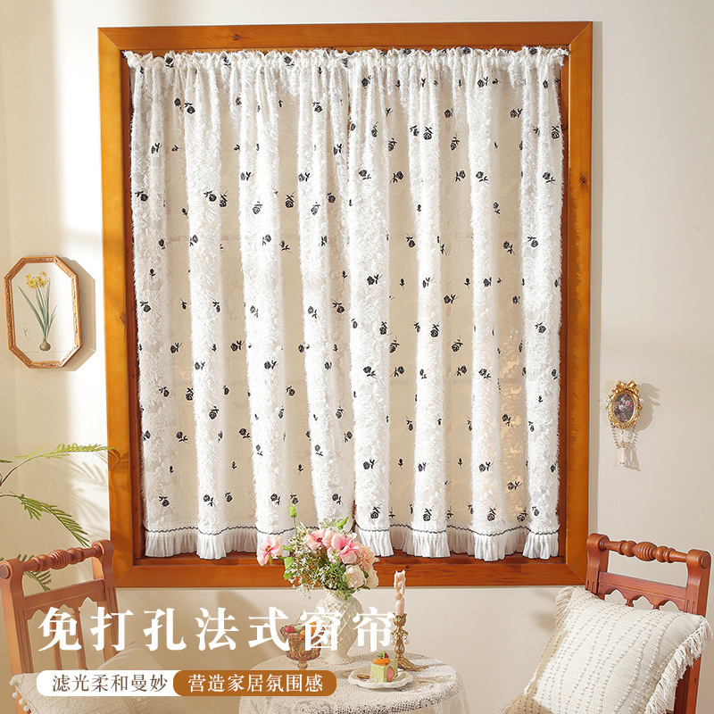 French-Style Cream Partition Curtain, No-Drill Sheer Curtain for Home Bedroom Door, Blackout Curtain, Light-Transmitting but Not See-Through