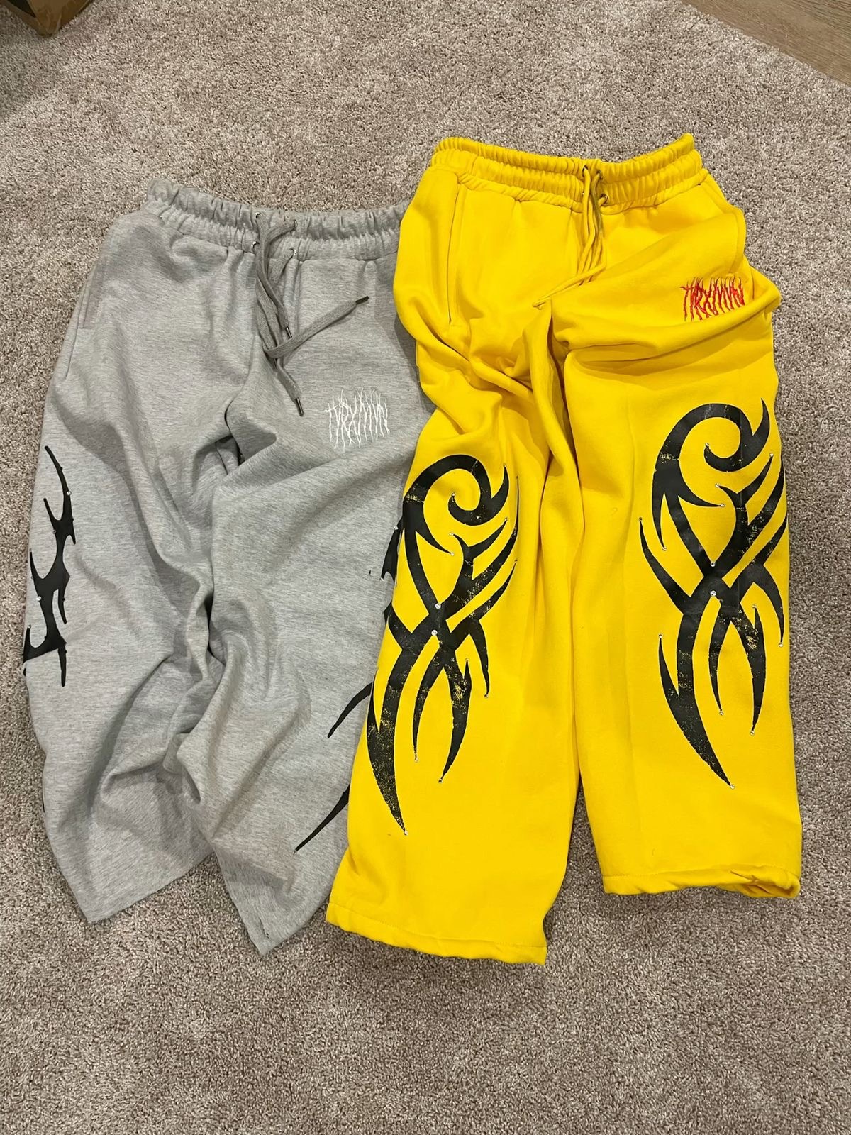 Pantalones deportivos de pierna ancha con cintura elástica para hombre, estilo europeo y americano, modernos, retro, hip-hop, rap, estampados urbanos, informales
