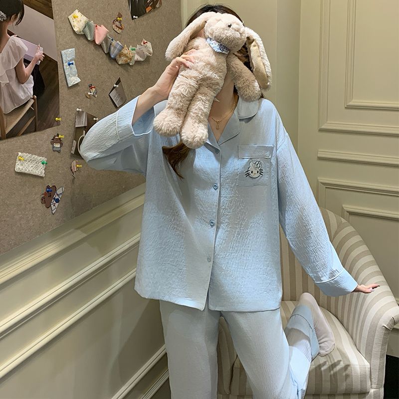 Al por mayor transfronterizo nuevo pijama de algodón nublado de primavera y otoño para mujeres pantalones de manga larga lindos dormitorios de estudiantes se pueden usar ropa de hogar