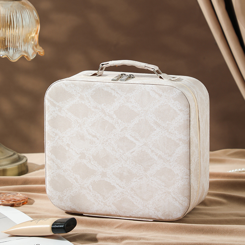 Nueva caja de maquillaje LED simple atmósfera portátil caja de almacenamiento de cosméticos de gran capacidad de cuero PU