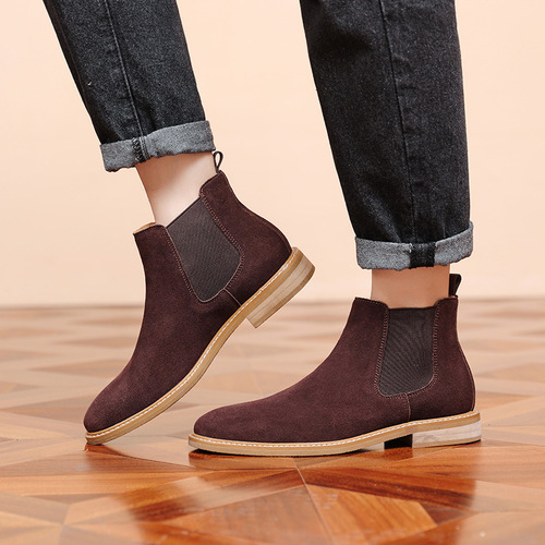 New Men's Shoes Chelsea Boots Men's Slip-On Trendy Boots Large Men's Faux Leather Short Boots Men's Genuine Leather Reverse Fur Boots Men