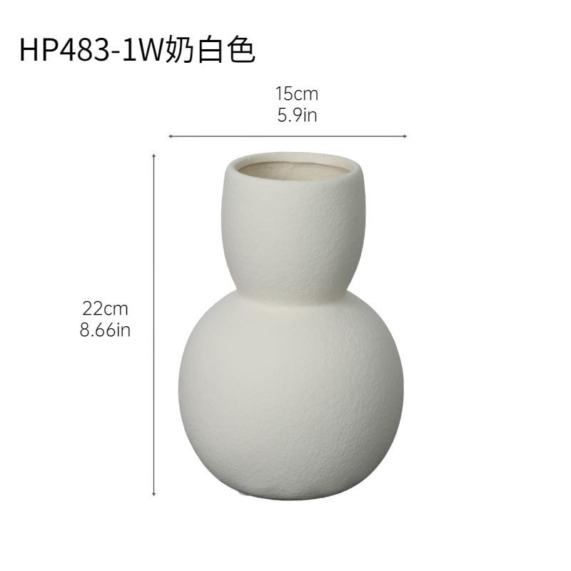 Vaso de cerámica gruesa de la sala de estar retrógrado gris blanco flor seca flor de gran tamaño de estómago floral decoración suave ornamentos