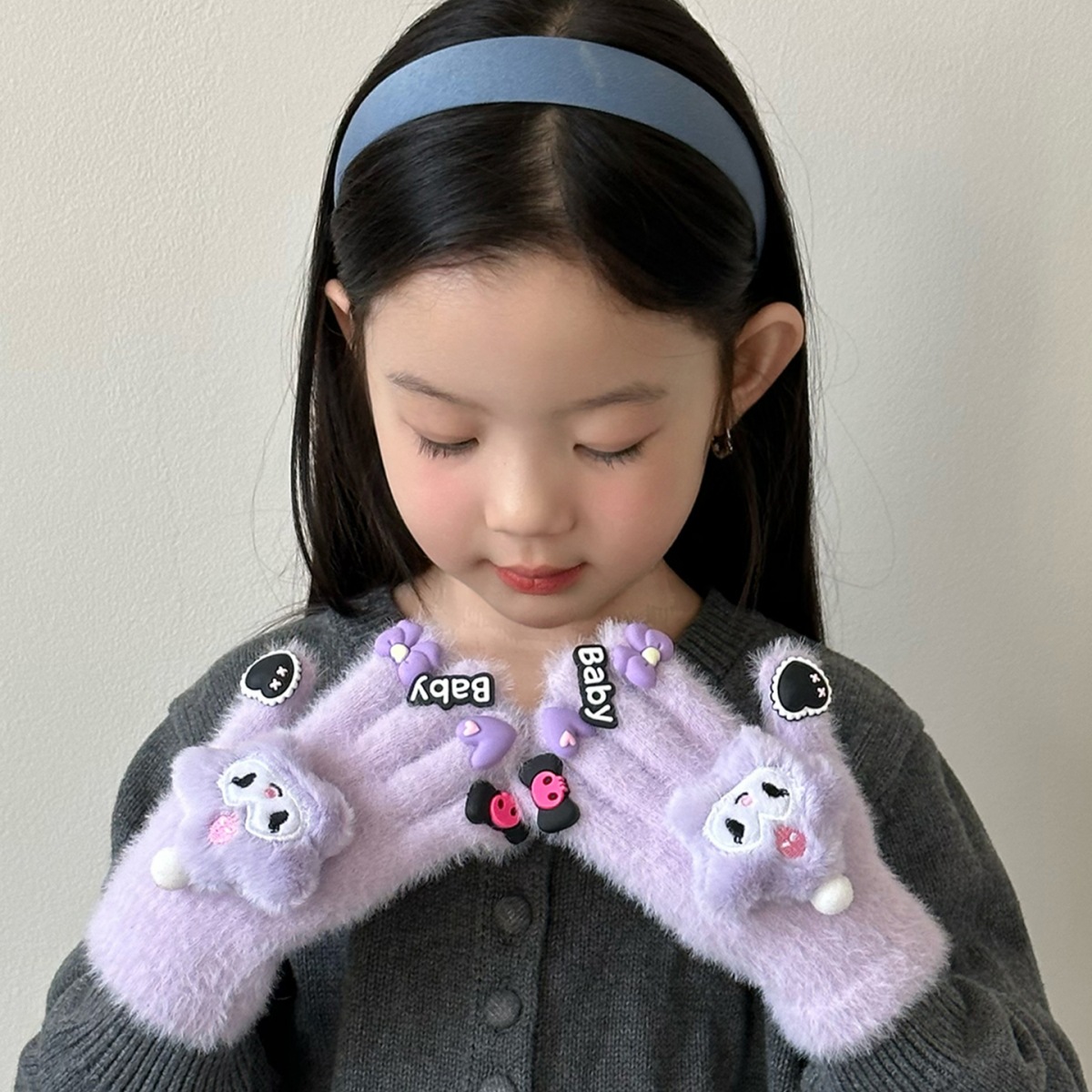 Guantes para niños otoño y invierno niñas calientes niños y niñas estudiantes de primaria escribiendo bebés cinco dedos guantes antifría de dibujos animados