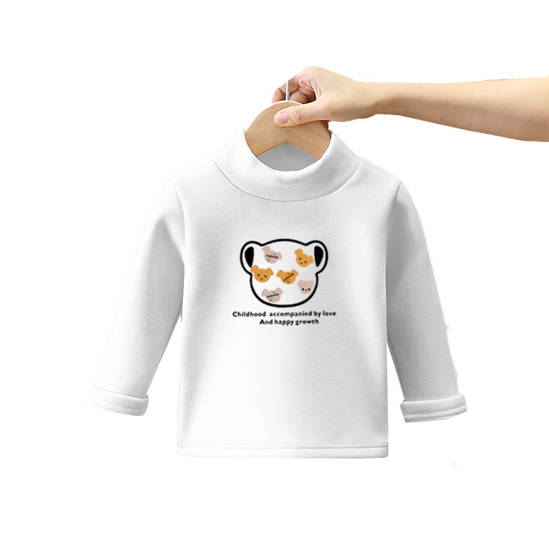 2023 otoño e invierno nuevos niños de terciopelo camisa de fondo estilo occidental medio cuello alto manga larga bebé niña dibujos animados camiseta interior moda