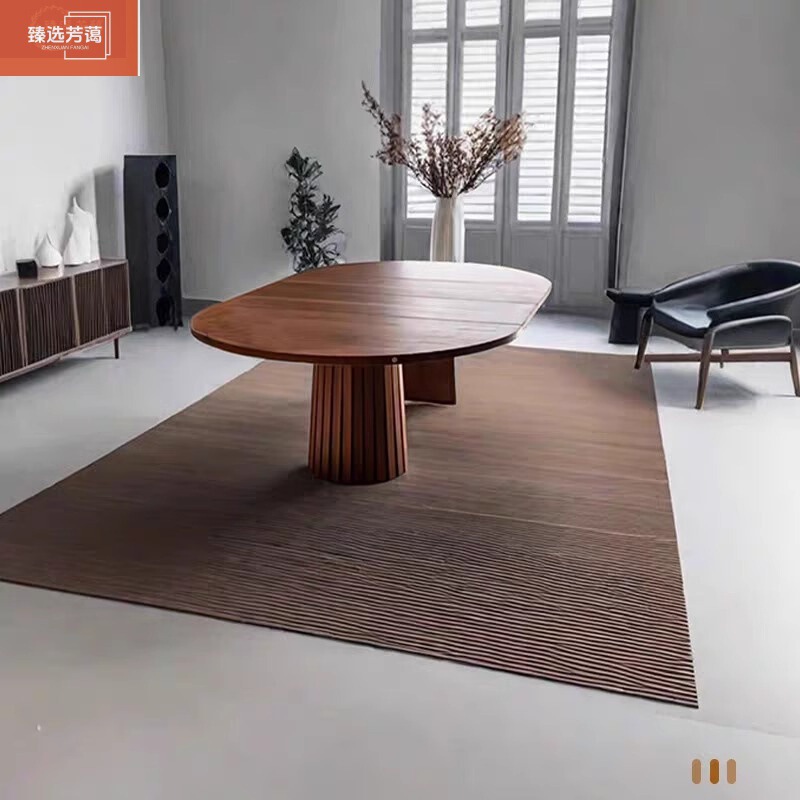 法式复古设计师款椭圆形实木餐桌中古风家用小户型饭桌办公会议桌|undefined