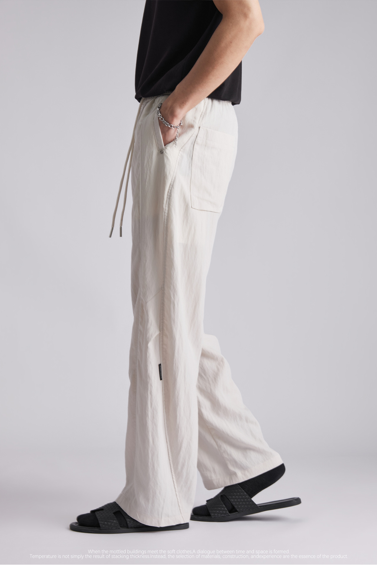 Quần jogger nam dáng rộng chất liệu linen phong cách Hàn Quốc — đen chi tiết 3