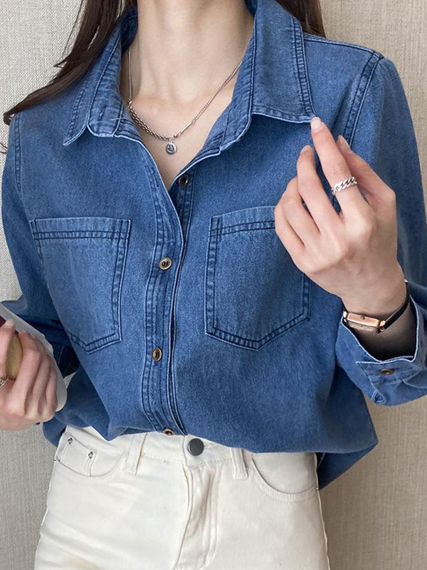 感蓝色牛仔外套衬衫女秋季2025新款上衣衬衣韩系流行穿搭|undefined