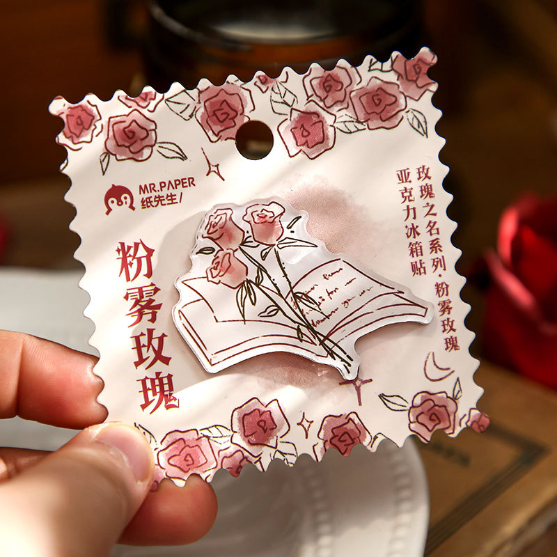 Papel Sr. acrílico pegatinas de refrigerador nombre de la serie de rosas temáticas de rosas adsorción especial pegatinas decorativas de refrigerador