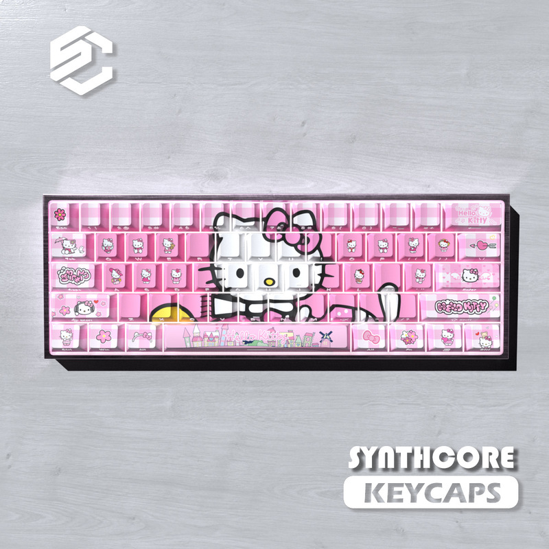 Hellokitty Pink Keycap 74 Keys (Boxed) Original Side Engraved Translucent Pbt Sublimation High-Value Keycap