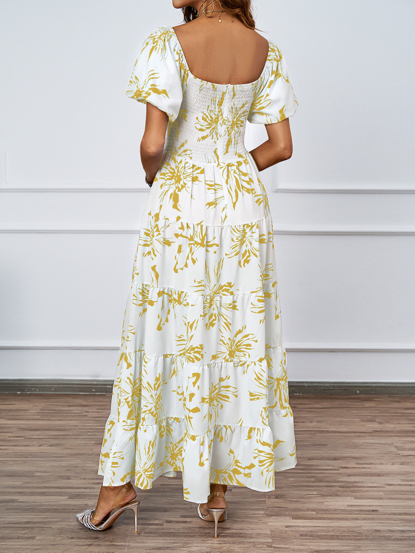 455g Weight Maxi Long Dress Dress Length Type Short Sleeve Sleeve Length Swing Dress Dresses Type Puff Sleeve Sleeve Type Polyester Fabric Type High Waist Waist Line Holiday, Daily Occasion Off Shoulder Neckline Regular Fit Fit Type Color Block, Painted Flower Pattern Summer Season Women's Gender Printing Design Elegant, Streetwear Style Wholesale Women's Elegant Streetwear Printing Color Block Painted Flower  Holiday Daily Off Shoulder Short Sleeve Swing Dress 24