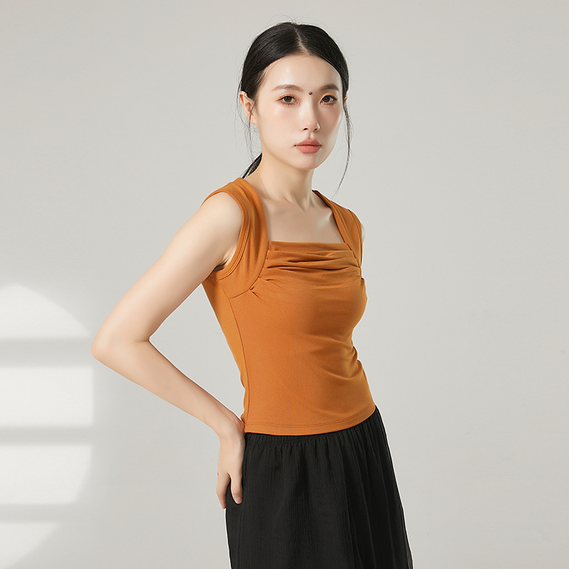 Classical Dance Clothing Pleated Design Square Collar Vest Summer Sweet and Spicy Outer Wear Slim Short Sleeveless Top Classical Dance Clothing Pleated Design Square Collar Vest Summer Sweet and Spicy Outer Wear Slim Short Sleeveless Top