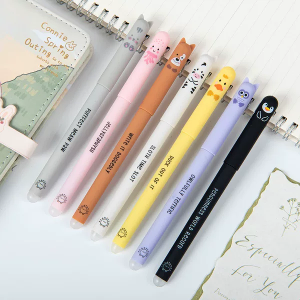 Shangyu's New Model of Spray-Coated Skin-Feel Animal Print Cartoon Erasable Pen with Cap, Full Needle Tip, Blue Color, for Students