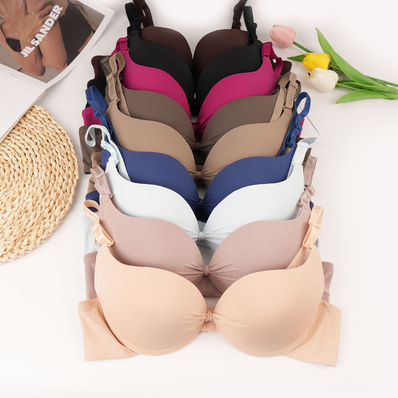 Brassiere de brillo de color sólido de comercio exterior transfronterizo con anillo de acero de soporte para juntar ropa interior sin marcas contra la caída del bra