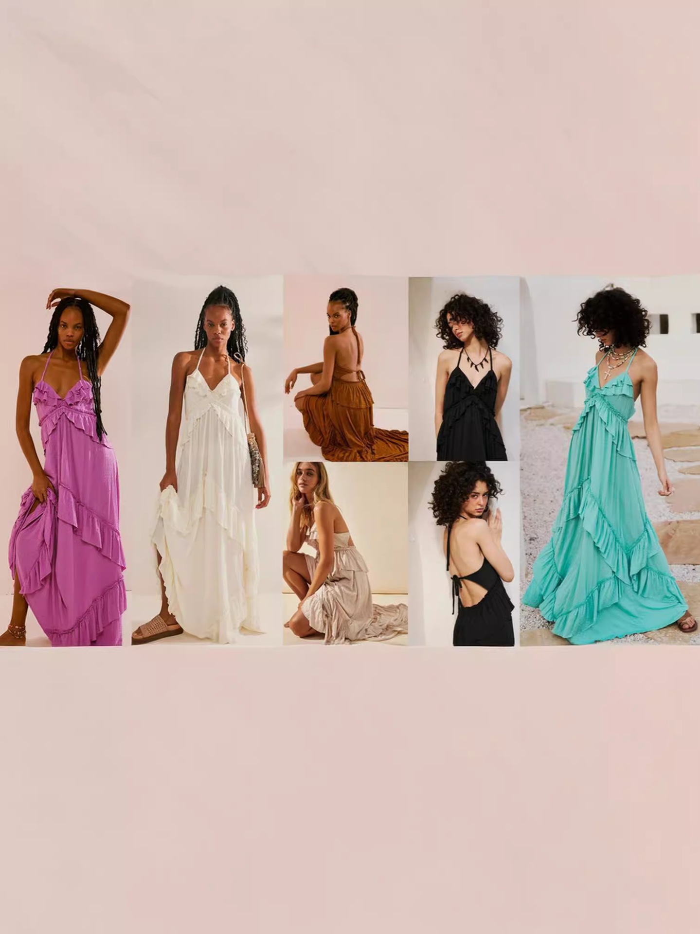 364g Weight Maxi Long Dress Dress Length Type Sleeveless Sleeve Length Swing Dress Dresses Type Polyester Fabric Type Mid Waist Waist Line Holiday, Date Occasion V Neck, Halter Neck Neckline Loose Fit Type Solid Color Pattern Summer Season Women's Gender Vacation, Sexy Style Wholesale Women's Vacation Sexy Solid Color Holiday Date V Neck Halter Neck Sleeveless Swing Dress 5