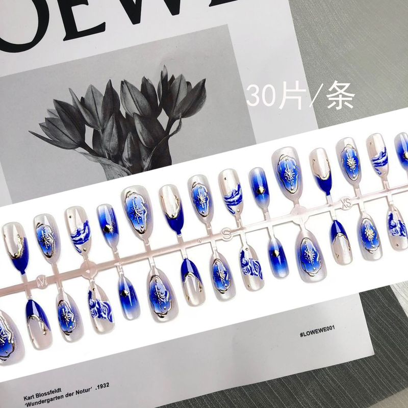 秘境蓝跨境热销欧美穿戴甲高品质鎏金美甲贴片猫眼法式外贸批发30|undefined