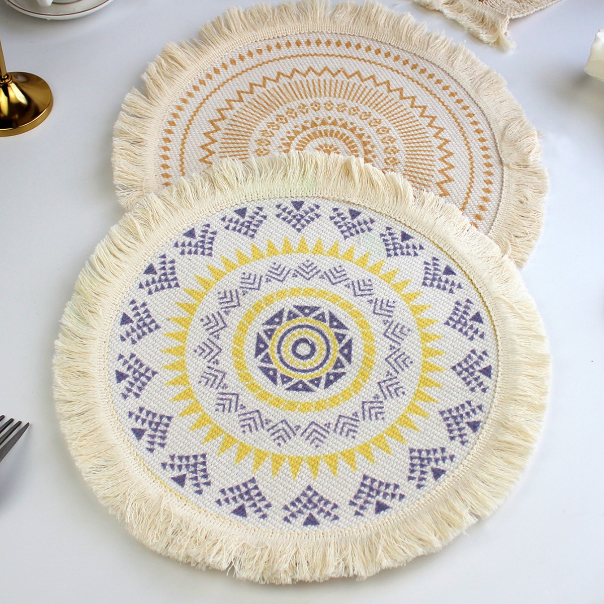 보헤미안 스타일 짠 코튼 플레이스 북유럽 패브릭 술 방열 패드 방열 패드 홈 장식 꽃병 패드