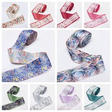 ins国版印花花卉AB面双面棉带丝带蝴蝶结DIY材料儿童发夹发饰驼色