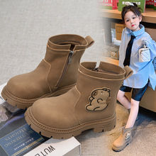 秋冬潮流小童新款靴子防滑靴中短靴儿童2025男童皮靴女童马丁卡通