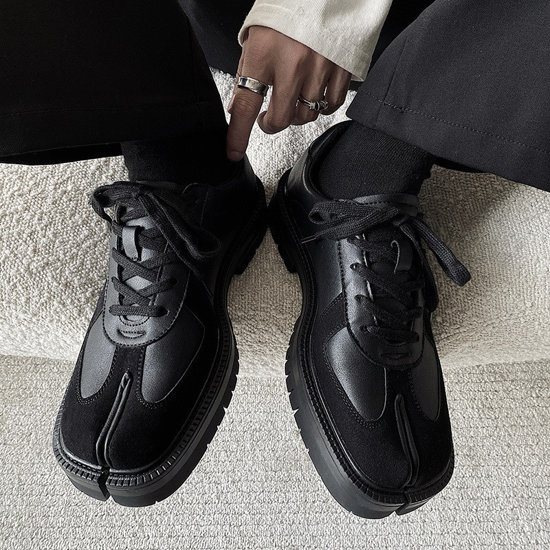 ShoeVault Cross-Border Dickbesohlte Koreanische Dongdaemun Split-Toe Nische Casual Training Pig's Trotter Herren-Derby-Schuhe YS565_voghion.com