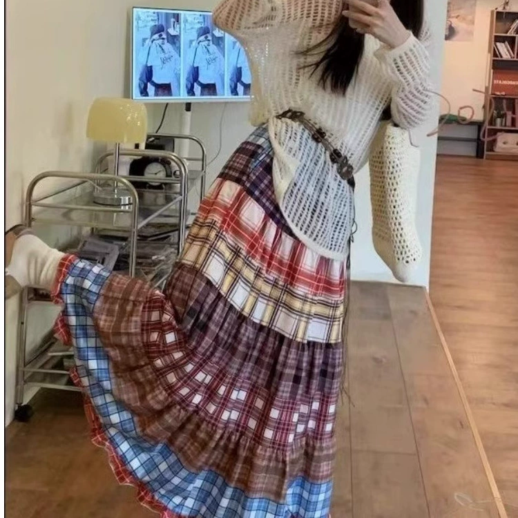 Цветная клетчатая юбка-юбка для женщин 2025 лето новая богемная юньнаньская национальная длинная юбка