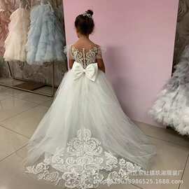 欧美儿童公主裙女童钢琴演出服新款花童蓬蓬纱主持人晚礼服夏走秀