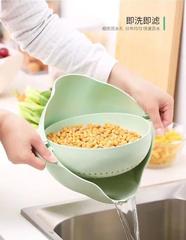 可旋轉家用雙層瀝水籃塑料洗菜盆洗水果淘米瀝水籃客廳創意水果盤