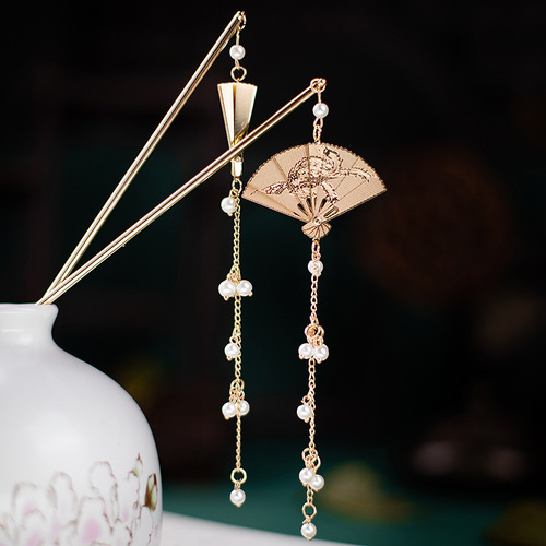 Ancient-style Hanfu hairpin folding fan hair accessory, exquisitely crafted hairpin, fresh new arrival, hairpin for women, modern Chinese fashion hairpin, retro hairpin accessory.