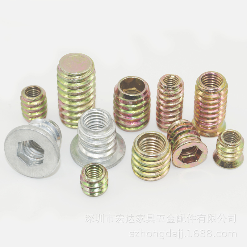 铁内外牙螺母带介直通内六角螺母梯型沉头锌合金家具螺母开口螺母