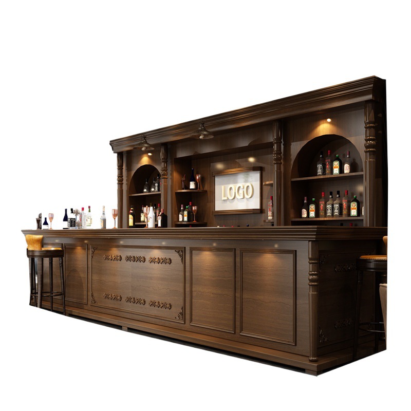 European-style solid wood Vintage Bar coffee restaurant corner curved water bar counter cashier front desk milk tea clothing