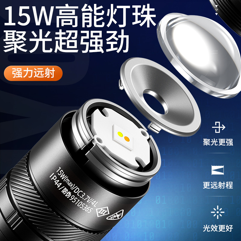 Shenhuo amarillo y blanco faro de luz 15W de alto brillo, luz fuerte para exteriores, carga de luz fuerte, zoom giratorio, faro de inducción led HY06