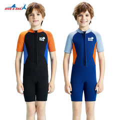 DIVE & SAIL子供ウェットスーツ2.5mm半袖ワンピース保温水着男の子シュノーケルサーフィン防寒ショートパンツ